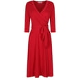 thumbnail image 1 of Bon Rosy, Women's, 3/4 Sleeve Faux Wrap Midi Dress Knee Length, Red, L, 1 of 2
