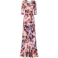 thumbnail image 1 of Bon Rosy, Women's, 3/4 Sleeve V-Neck Floral Printed Maxi Wrap Dress, Baby Pink, L, 1 of 3