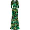 thumbnail image 1 of Bon Rosy, Women's, 3/4 Sleeve V-Neck Printed Maxi Faux Wrap Dress, Black Green, M, 1 of 3