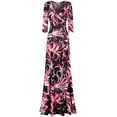 thumbnail image 1 of Bon Rosy, Women's, 3/4 Sleeve V-Neck Printed Maxi Faux Wrap Dress, Black Red, S, 1 of 3