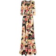 thumbnail image 1 of Bon Rosy, Women's, 3/4 Sleeve V-Neck Printed Maxi Faux Wrap Dress, Black, S, 1 of 3