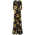 thumbnail image 1 of Bon Rosy, Women's, 3/4 Sleeve V-Neck Printed Maxi Faux Wrap Dress, Black Yellow, S, 1 of 2