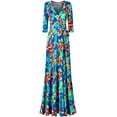 thumbnail image 1 of Bon Rosy, Women's, 3/4 Sleeve V-Neck Printed Maxi Faux Wrap Dress, Blue Red, XL, 1 of 3