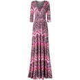 thumbnail image 1 of Bon Rosy, Women's, 3/4 Sleeve V-Neck Printed Maxi Faux Wrap Dress, Magenta Lilac, S, 1 of 2