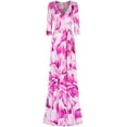thumbnail image 1 of Bon Rosy, Women's, 3/4 Sleeve V-Neck Printed Maxi Faux Wrap Dress, Magenta, S, 1 of 2
