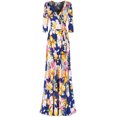 thumbnail image 1 of Bon Rosy, Women's, 3/4 Sleeve V-Neck Printed Maxi Faux Wrap Dress, Navy, S, 1 of 3