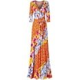 thumbnail image 1 of Bon Rosy, Women's, 3/4 Sleeve V-Neck Printed Maxi Faux Wrap Dress, Orange, M, 1 of 3