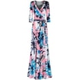 thumbnail image 1 of Bon Rosy, Women's, 3/4 Sleeve V-Neck Printed Maxi Faux Wrap Dress, Pink Black, S, 1 of 2