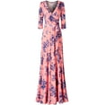 thumbnail image 1 of Bon Rosy, Women's, 3/4 Sleeve V-Neck Printed Maxi Faux Wrap Dress, Pink Navy, S, 1 of 2
