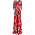 thumbnail image 1 of Bon Rosy, Women's, 3/4 Sleeve V-Neck Printed Maxi Faux Wrap Dress, Red, M, 1 of 2
