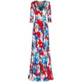 thumbnail image 1 of Bon Rosy, Women's, 3/4 Sleeve V-Neck Printed Maxi Faux Wrap Dress, Red, S, 1 of 3
