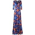 thumbnail image 1 of Bon Rosy, Women's, 3/4 Sleeve V-Neck Printed Maxi Faux Wrap Dress, T Royal Blue, S, 1 of 3