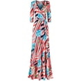 thumbnail image 1 of Bon Rosy, Women's, 3/4 Sleeve V-Neck Printed Maxi Faux Wrap Floral Dress, Coral Blue, S, 1 of 3