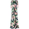 thumbnail image 1 of Bon Rosy, Women's, 3/4 Sleeve V-Neck Printed Maxi Faux Wrap Floral Dress, Navy, S, 1 of 1