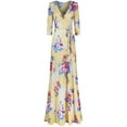 thumbnail image 1 of Bon Rosy, Women's, 3/4 Sleeve V-Neck Printed Maxi Faux Wrap Floral Dress, Yellow, S, 1 of 2