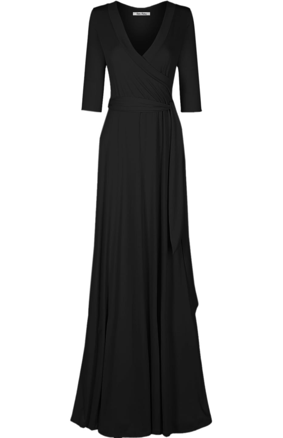 bon rosy maxi dress Bon Rosy, Women's, 3/4 Sleeve V-Neck Solid Maxi Wrap Dress, Black, M