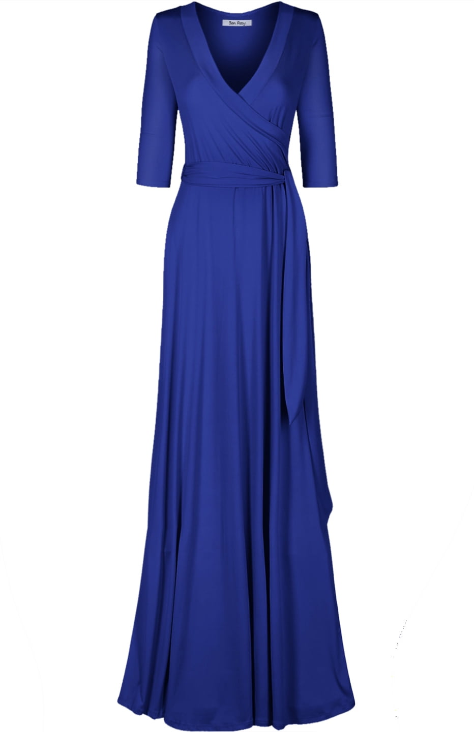 Bon Rosy, Women's, 3/4 Sleeve V-Neck Solid Maxi Wrap Dress, Royal Blue ...