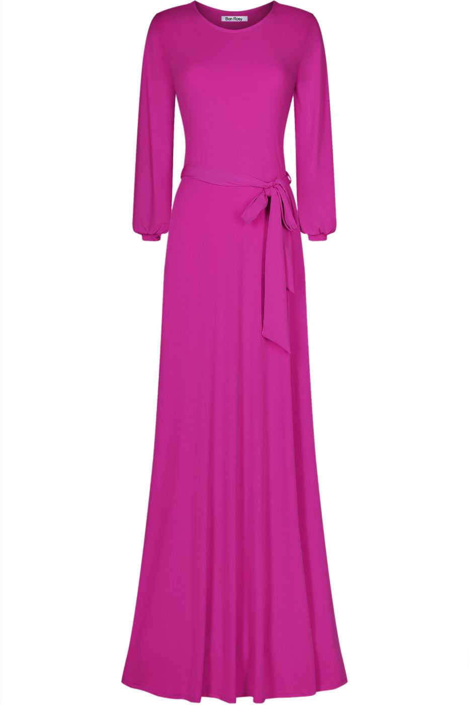Bon Rosy, Women's, Cuffed Long Sleeve Round Neck Maxi A-Line Dress,  Magenta, M - Walmart.com