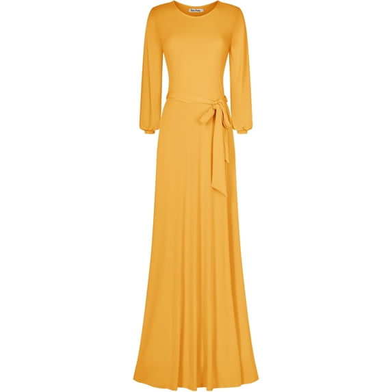 Bon Rosy, Women's, Long Sleeve Maxi Faux Wrap Solid Dress, Mustard, M
