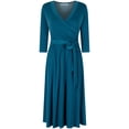 thumbnail image 1 of Bon Rosy, Women's, MadeInUSA 3/4 Sleeve V-Neck Printed Knee Length Midi Faux Wrap Floral Dress, Jade, L, 1 of 2