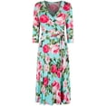 thumbnail image 1 of Bon Rosy, Women's, MadeInUSA 3/4 Sleeve V-Neck Printed Knee Length Midi Faux Wrap Floral Dress, Mint, L, 1 of 1