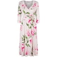 thumbnail image 1 of Bon Rosy, Women's, MadeInUSA 3/4 Sleeve V-Neck Printed Knee Length Midi Faux Wrap Floral Dress, Peach, S, 1 of 2
