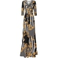 thumbnail image 1 of Bon Rosy, Women's, Silky and Stretchy 3/4 Sleeve Deep V-Neck Floral Printed Maxi Faux Wrap Dress, Black Gold, L, 1 of 3
