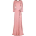 thumbnail image 1 of Bon Rosy, Women's, Solid Cuffed Long Sleeve Round Neck Maxi A-Line Dress, Blush, M, 1 of 2