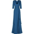 thumbnail image 1 of Bon Rosy, Women's, Women's 3/4 Sleeve Deep V-Neck Maxi Faux Wrap Dress, Jade, XL, 1 of 3