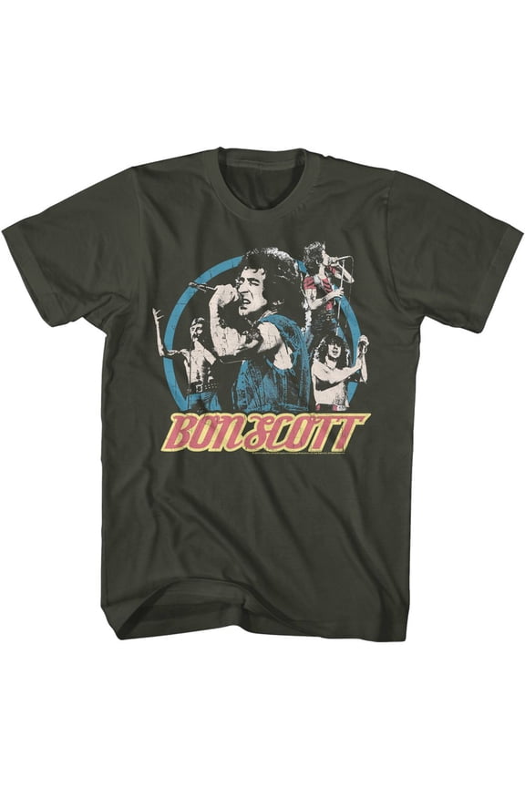 Bon Scott AC/DC Multi Image Circle Smoke Adult T-Shirt