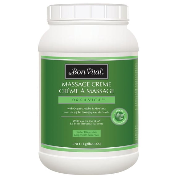 Bon Vital' Organica Organic Massage Creme, 1 Gallon, Organic Jojoba Oil, Non-Greasy, Hypoallergenic, Cream For Sensitive Skin, Massage Therapy & Muscle Relaxation, Spa Quality