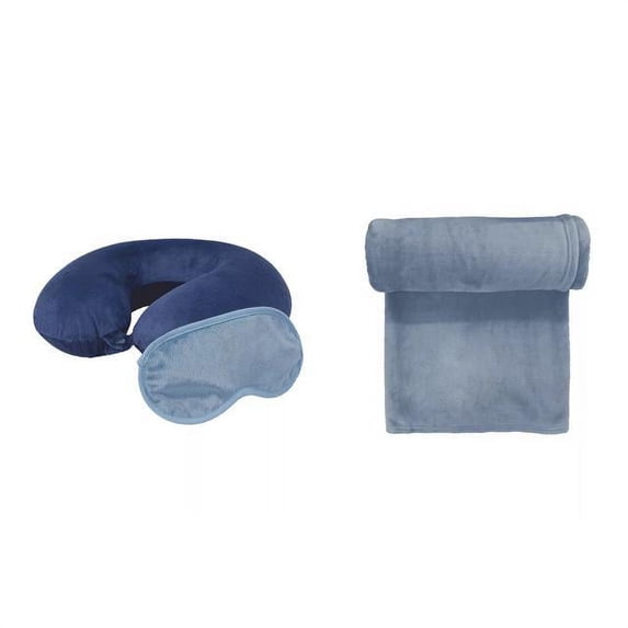 3pc Set Navy neck pillow eyemask throw