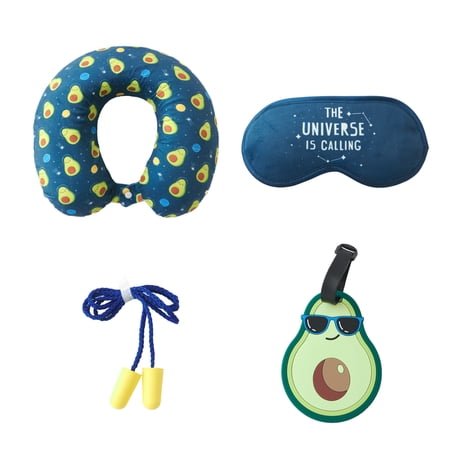 Bon Voyage® 4-Piece Travel Set - Memory Foam Neck Pillow, Eye Mask, Luggage Tag, & Ear Plugs, Avocado