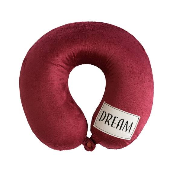 Bon Voyage Classic Memory Foam Travel Neck Pillow with "Dream" Patch, Burgundy