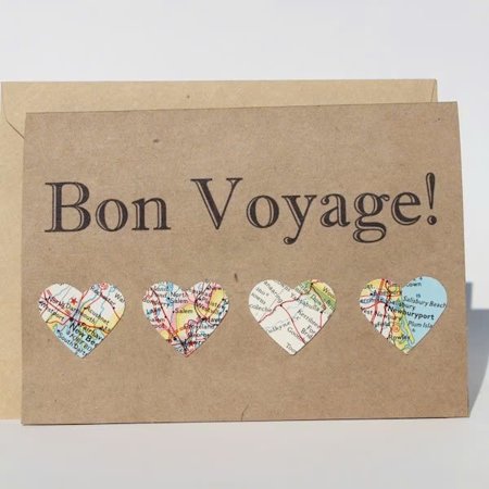Bon Voyage Greeting Card – Unique Map Heart Design – Perfect for Travelers, Adventure Lovers – Blank Inside for Personal Messages, Envelope Included