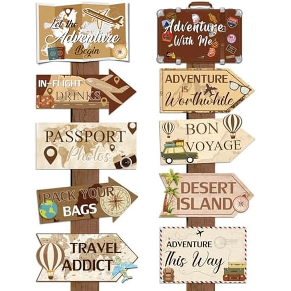 Bon Voyage Party Decorations - 20PCS Travel Themed Party Decorations Directional Signs, Let The Adventure Begin Birthday Photo Booth Props Decor, Going Away Yard Cardboard Sign Supplies
