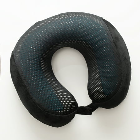 Bon Voyage Refreshing Cooling Gel Memory Foam Travel Neck Pillow with a Snap Button, Black