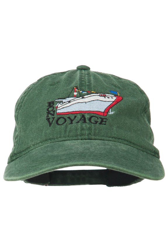Bon Voyage Ship Embroidered Washed Cap - Dk Green OSFM