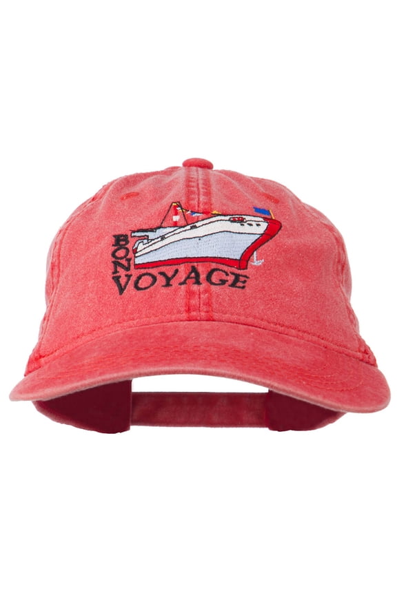 Bon Voyage Ship Embroidered Washed Cap - Red OSFM