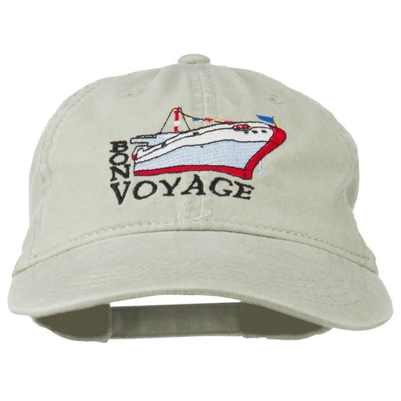Bon Voyage Ship Embroidered Washed Cap - Stone OSFM