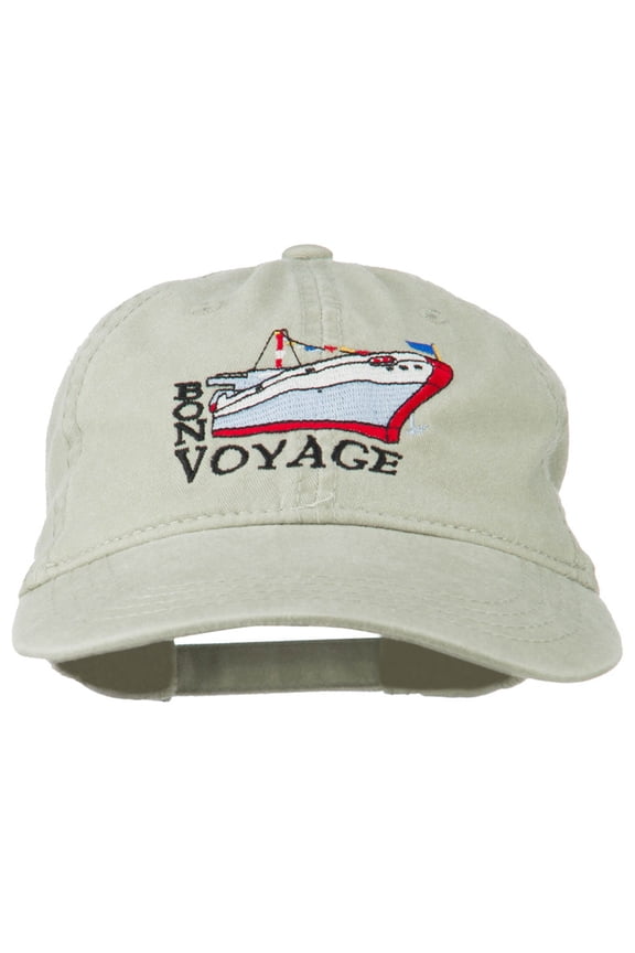 Bon Voyage Ship Embroidered Washed Cap - Stone OSFM