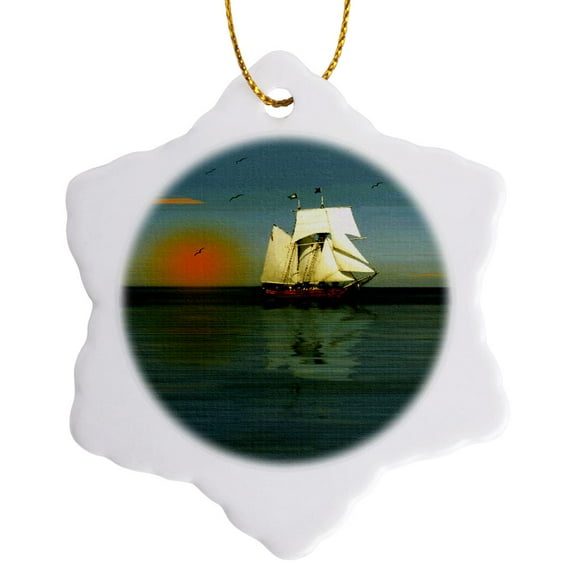 3drose, Bon Voyage- Smudgeart Ship Art, 3 inch Snowflake Porcelain Ornament
