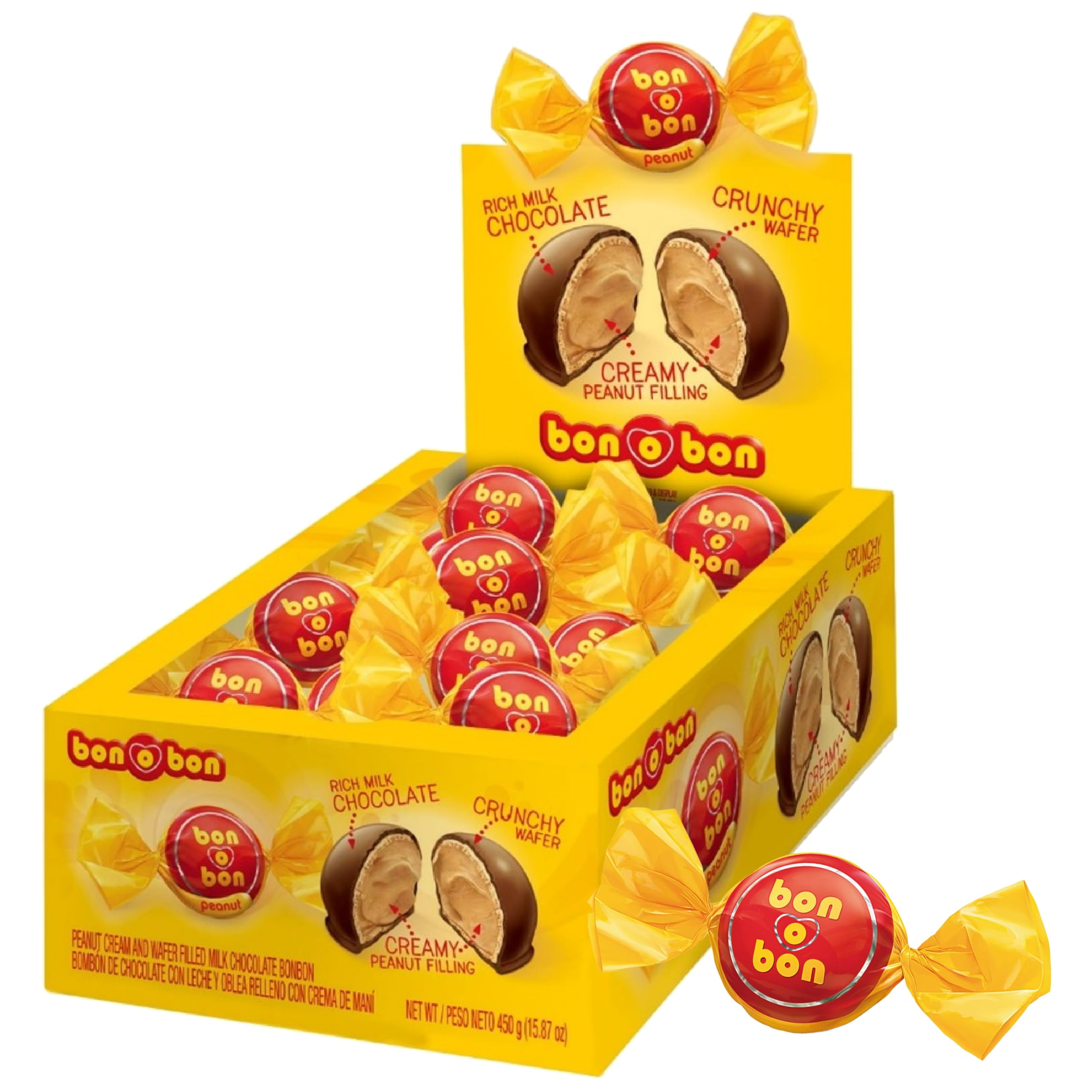 Bon o Bon Chocolate YPF5&nbsp;Bon Bons, Decadent Chocolate Truffles with a Creamy Peanut & Wafer Filling, 15g x 30 Bonbons