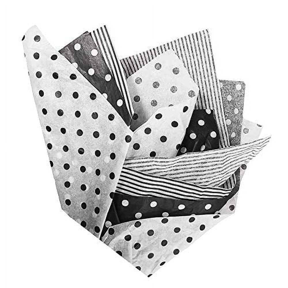 BonBon Paper Black and White Tissue Paper | 36 Sheets of Premium Tissue Paper for Gift Wrapping and Gift Bags | Assorted Black and White Bundle with Polka Dots and Stripes | Size 20?x30?