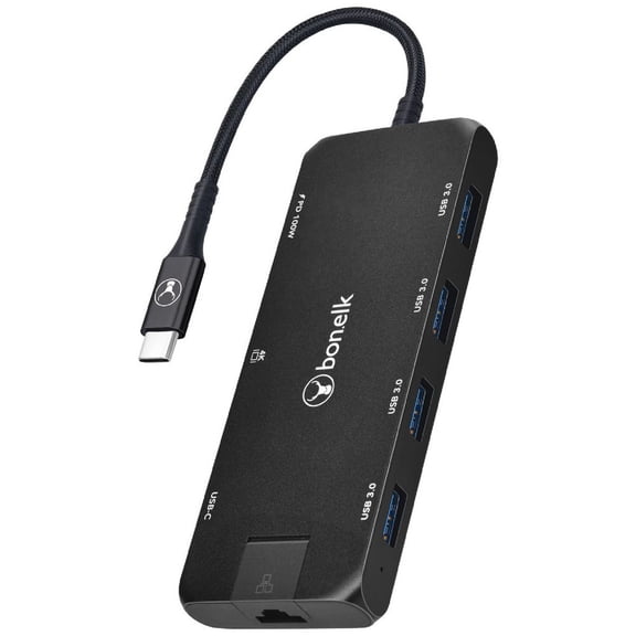 BonElk Long-Life USB-C 8-in-1 Multiport Hub - Black