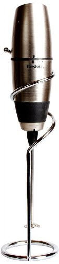 BonJour Battery-Powered Cafe Latte Frother with Stand, Chrome