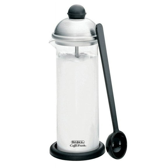 BonJour Coffee 3 piece Glass and Stainless Steel Manual Milk Frother Set