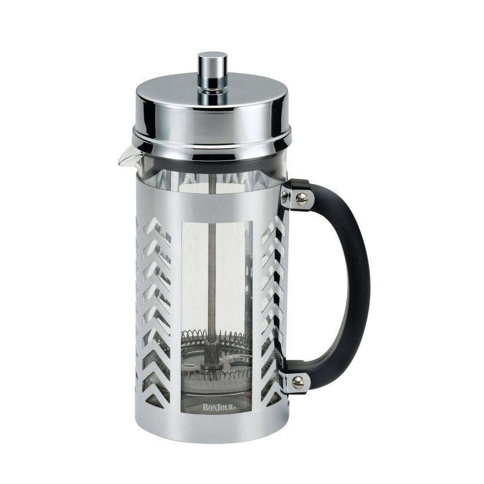 BonJour Coffee Glass and Stainless Steel French Press, 33.8-Ounce, Chevron  