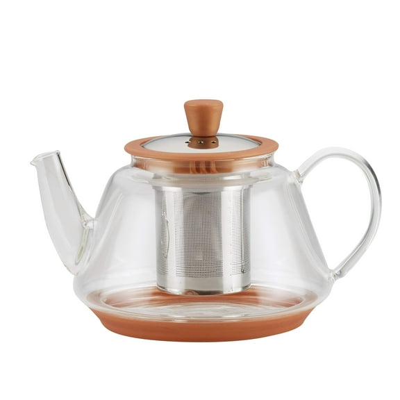 BonJour Glass Teapot with Metallic Copper Detailing
