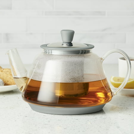 Bonjour - Voyager 30-Ounce Brosoilicate Glass Teapot with Infuser - Glass with Metallic Detailing